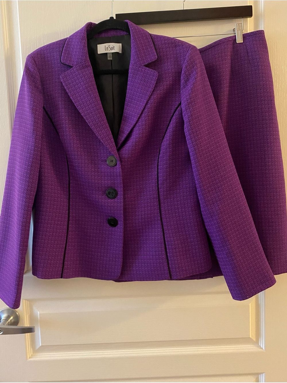 LE SUIT Purple Tweed Blazer & Skirt Set in Purple - 12